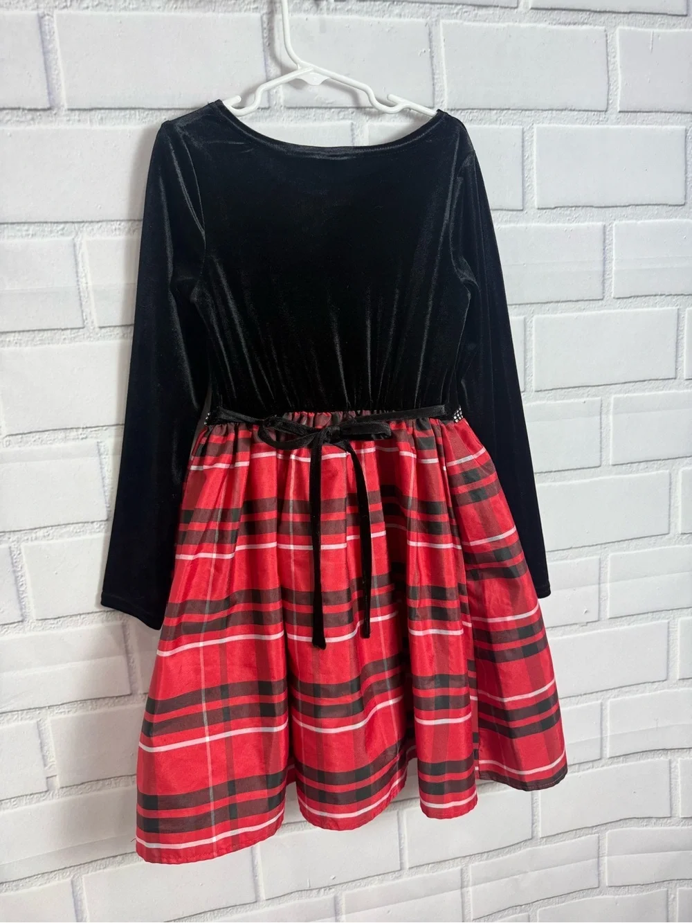 Girls Dollie & Me Holiday Plaid Velvet Dress Size 8 Red Black Party Dress